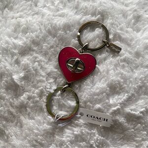 New with Tags Coach Pink Glitter Enamel Turnlock Heart Keychain Bag Charm